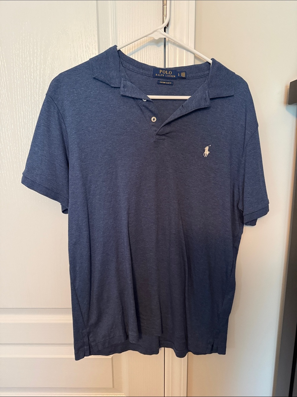 Polo by Ralph Lauren Men’s Heather Navy Polo Shirt with White Logo